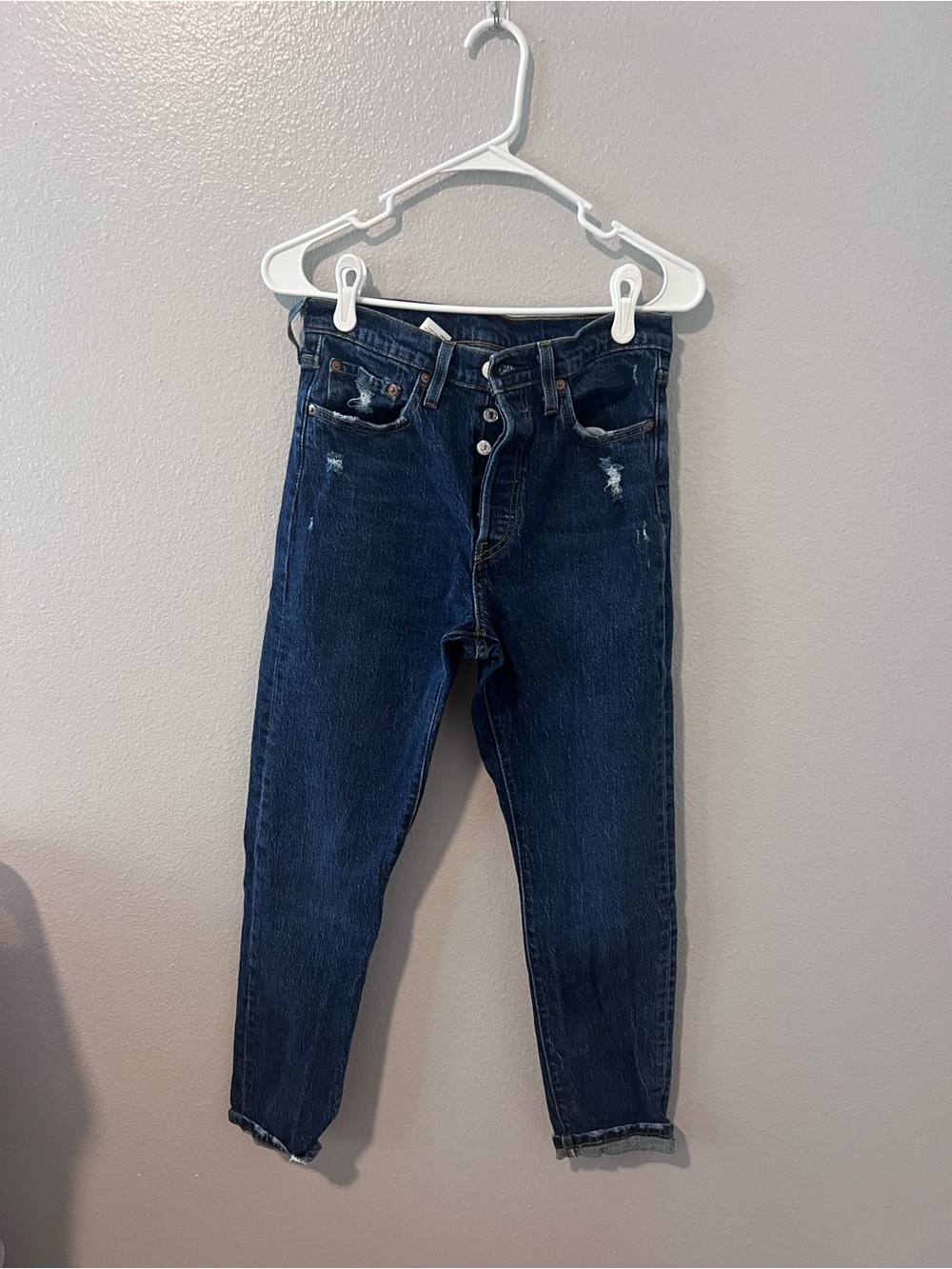 Levi's Dark Blue Distressed High-Rise Jeans